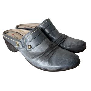 BLONDO Leather Fabienne Mules Slip On Small Heel Icy Blue Grey Size 8